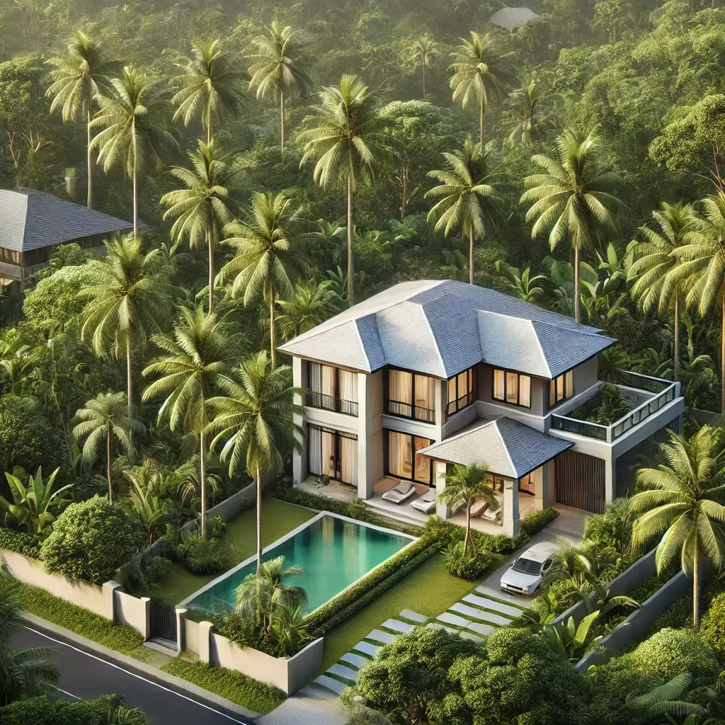 Private villa surrounded by palm trees